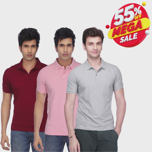 Poly Cotton Solid Half Sleeves Mens Polo T-shirt (Pack of 3)